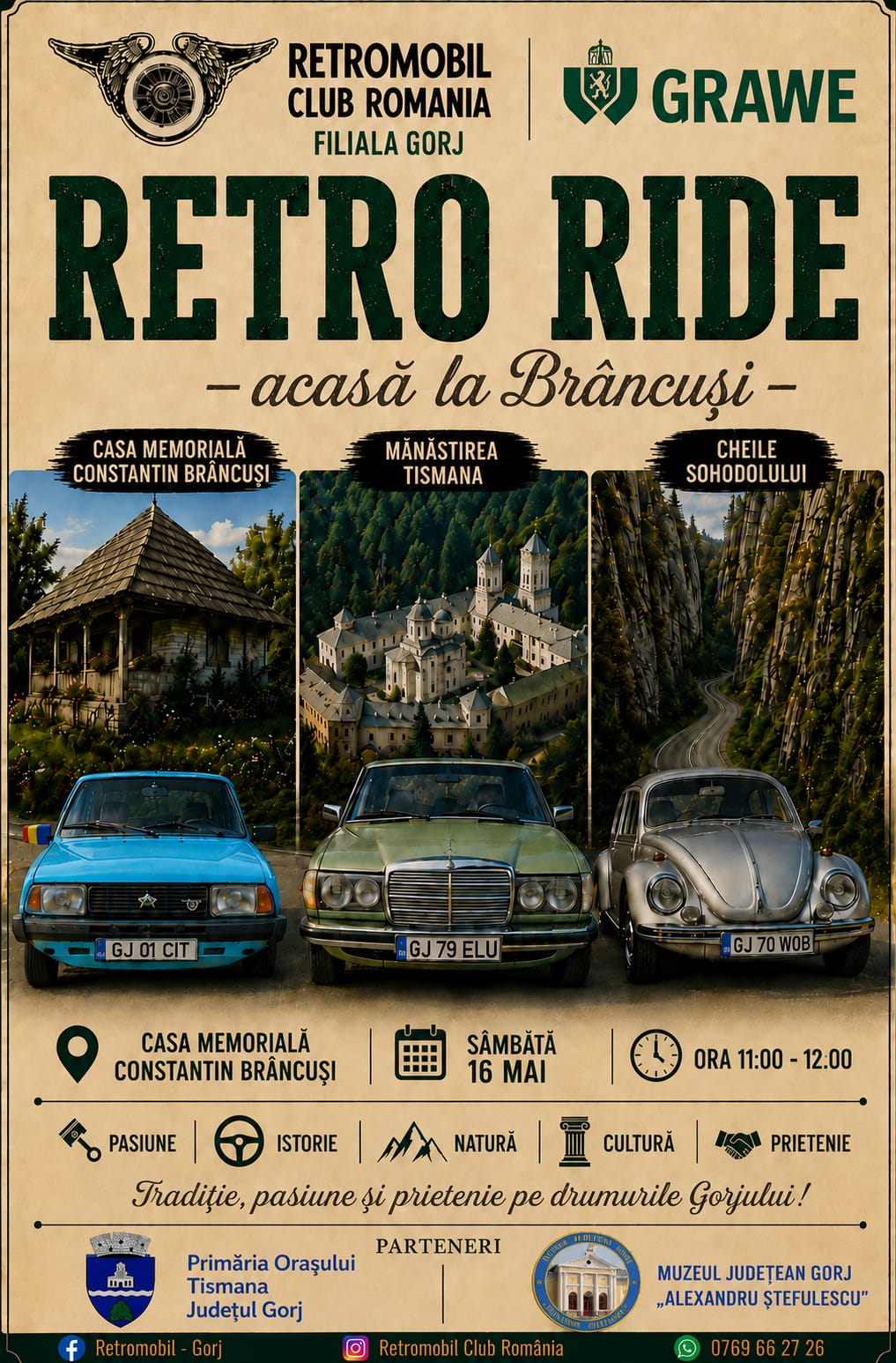 Expoziție de vehicule istorice, la Casa Brâncuși